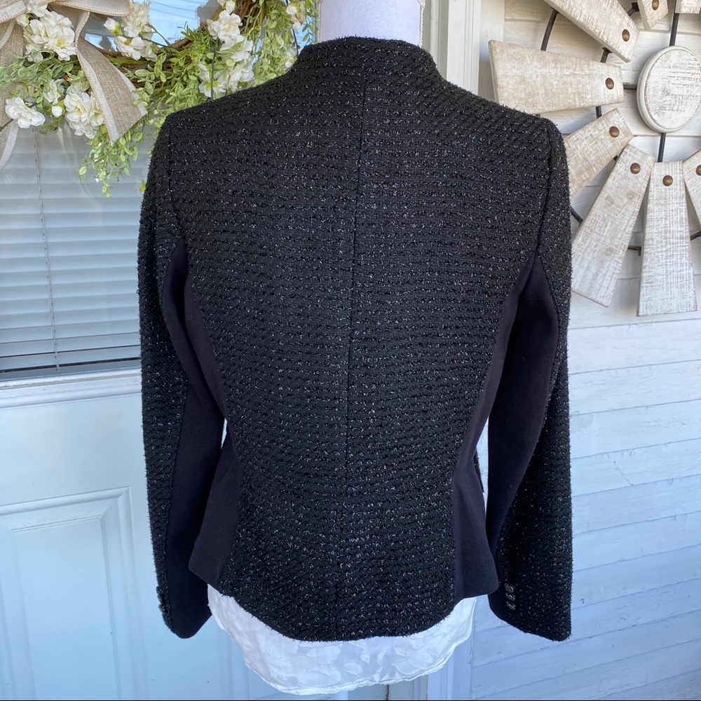 Black Shimmer Tweed One Button Blazer - Picture 6 of 9